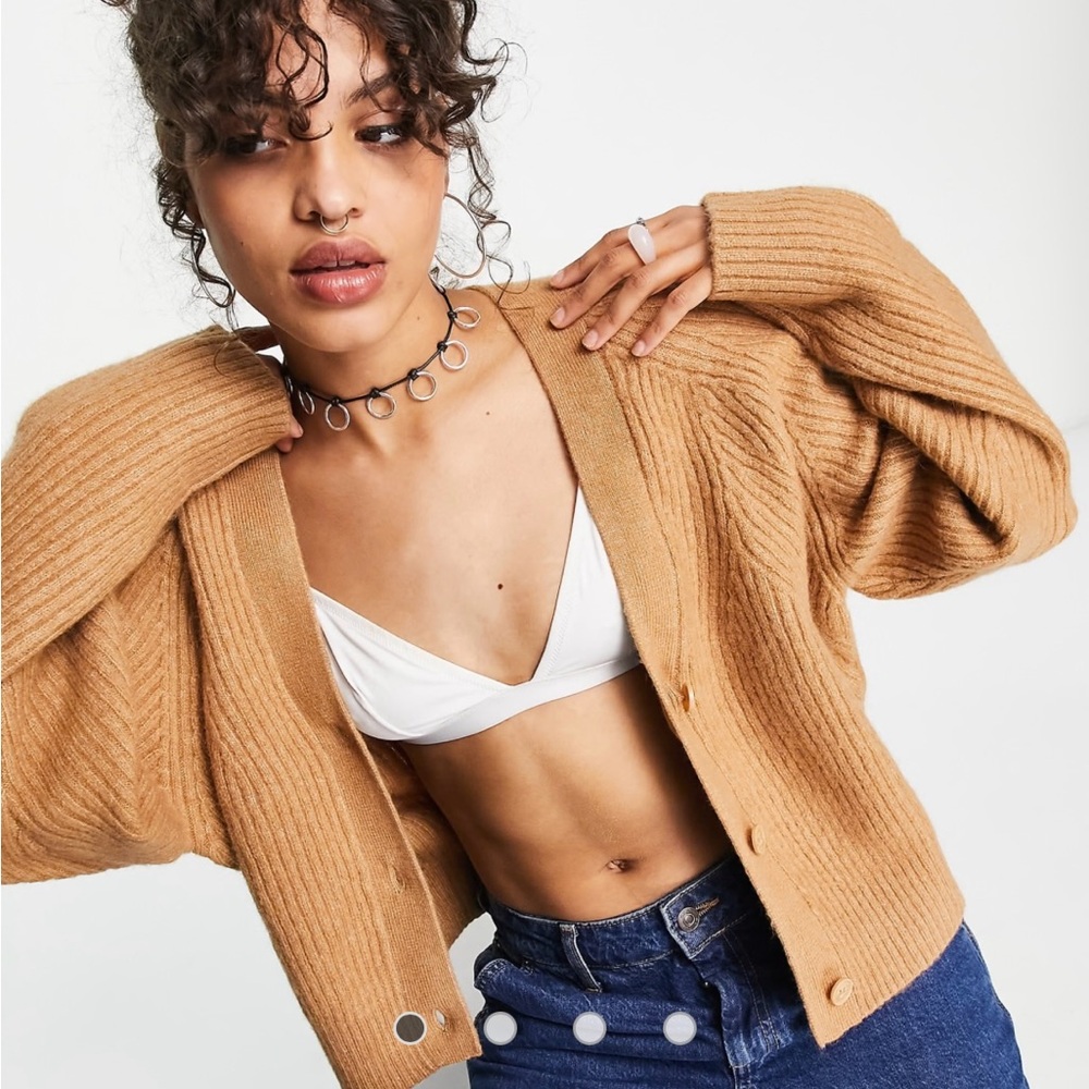 Asos Weekday Sway Wool-blend Cardigan in Camel